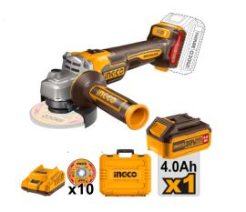 AMOLADORA ANGULAR INGCO 115MM 20V 1 BATERIA (4AH) + VALIJA Y DISCOS 