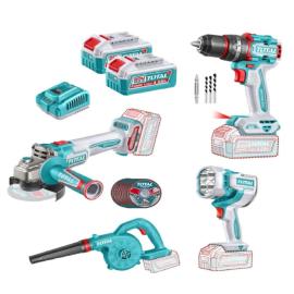 COMBO 20V TOTAL 4 PZA AMOLADORA + LINTER. + SOPLA. + 2 BAT + CARG. 