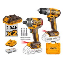 COMBO ATORNILLADOR DE IMPACTO 20V 285 NM+ATORNILLADOR 20V C/ 2 BAT. CARGADOR INGCO
